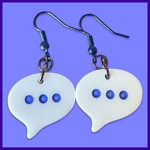 Text Message Blue and White Dangling Earrings